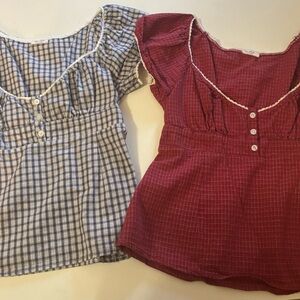 Red and Blue Plaid Blouses Pacsun